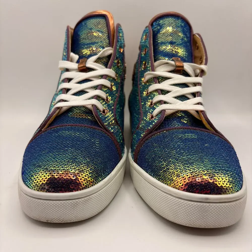 CHRISTIAN LOUBOUTIN Louis Orlato High Top Sneaker Sequin Rainbow Sz 43.5 $2200